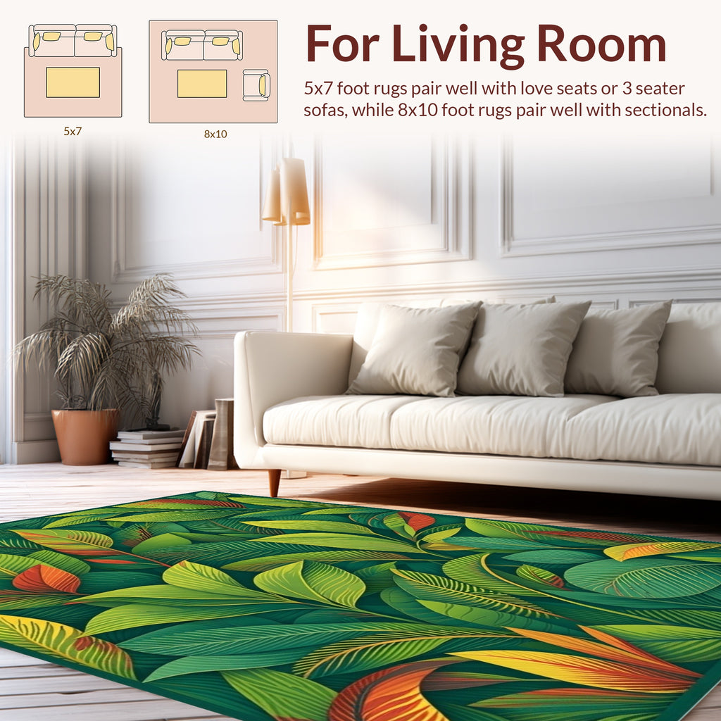 Lush Tropical Leaf Pattern Design Rug