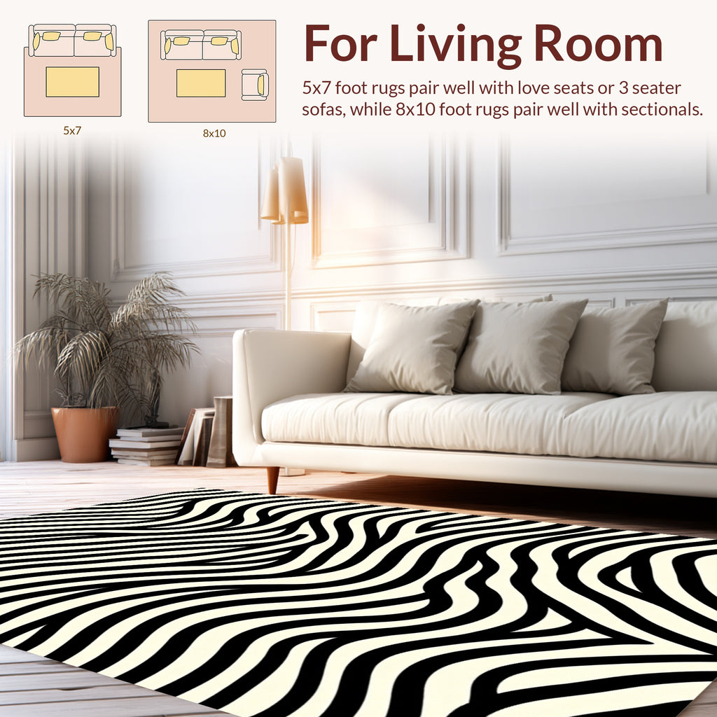 Bold Black Wave Pattern Rug