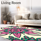 Vibrant Pink Turquoise Floral Mandala Rug