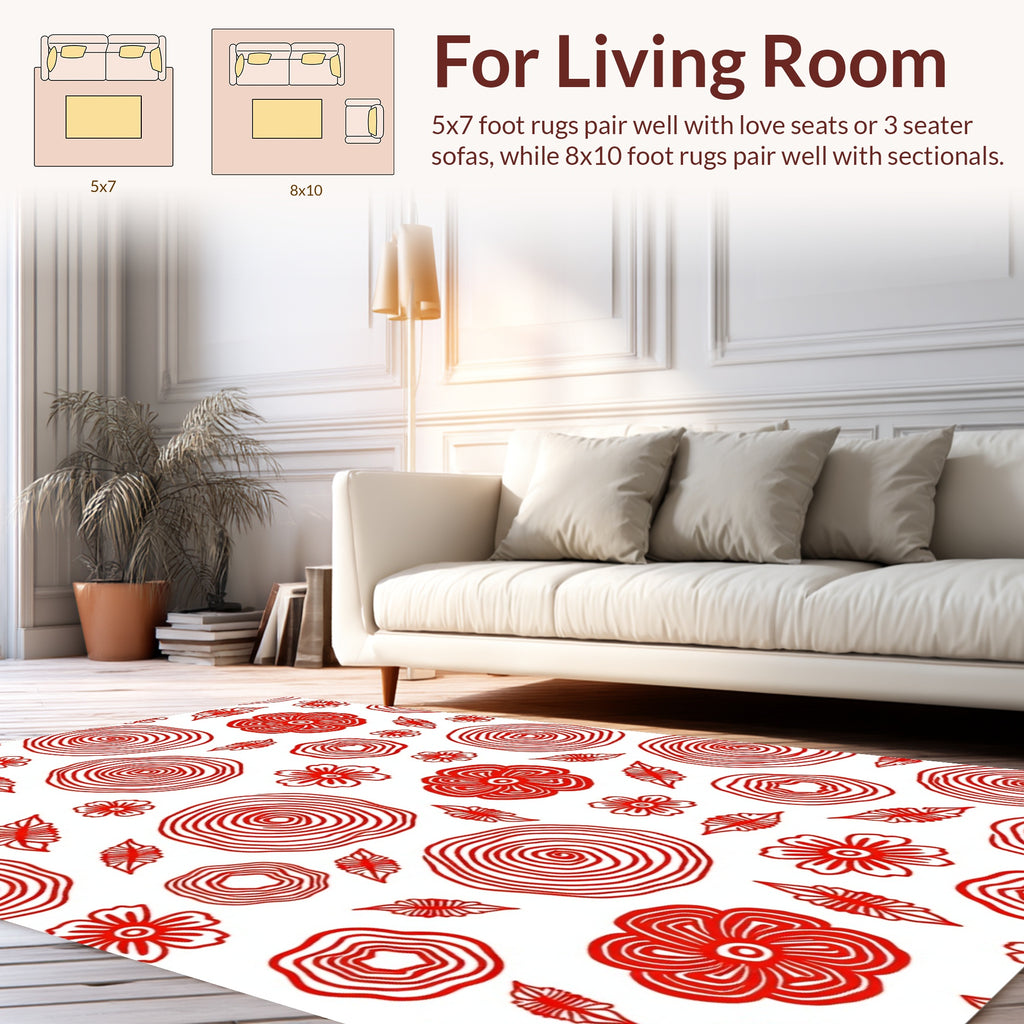 Red Floral Abstract Pattern Rug