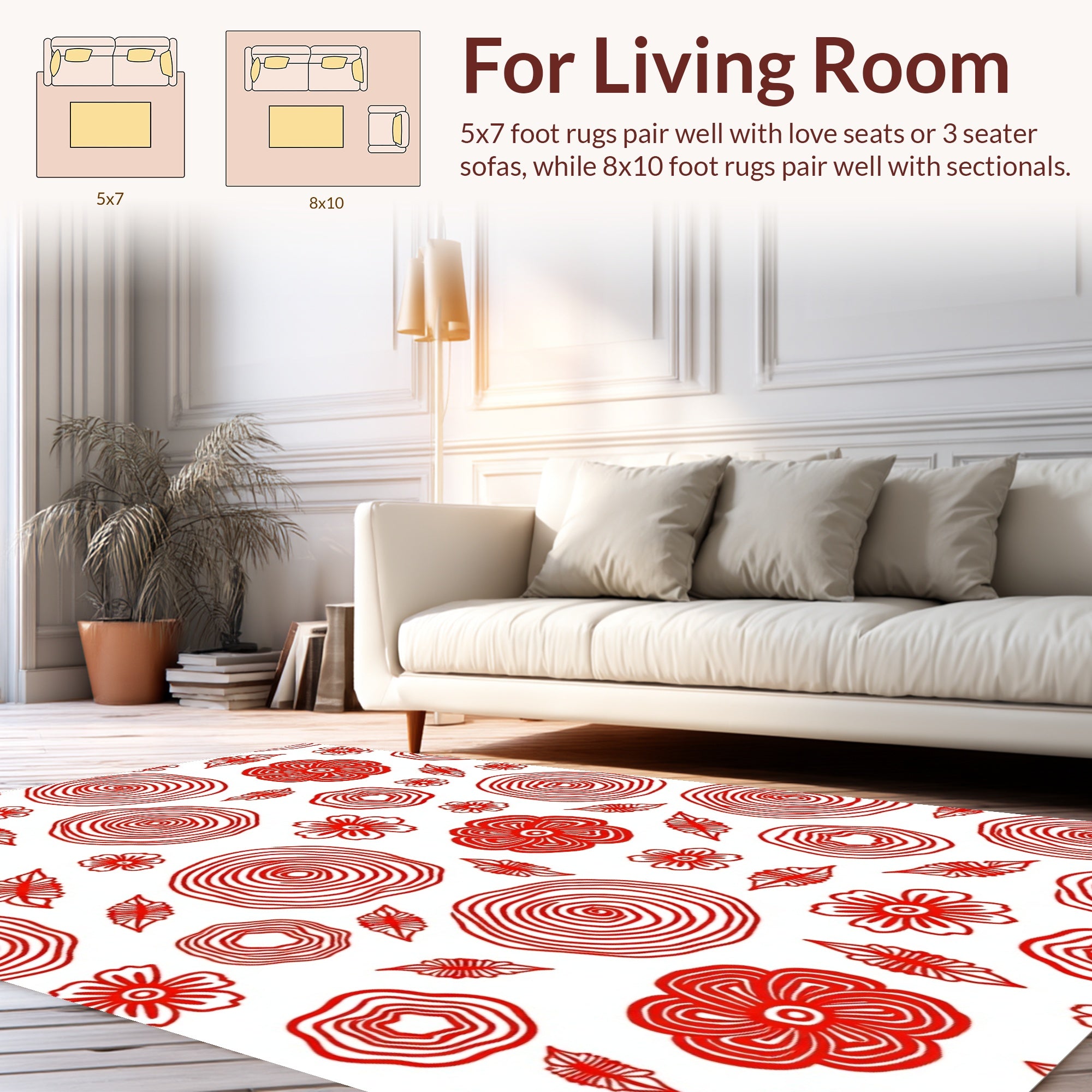 Red Floral Abstract Pattern Rug