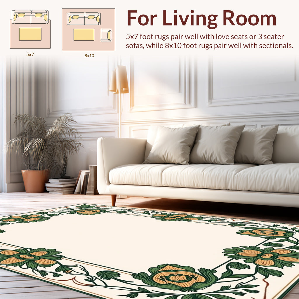Green Orange Floral Border Design Rug