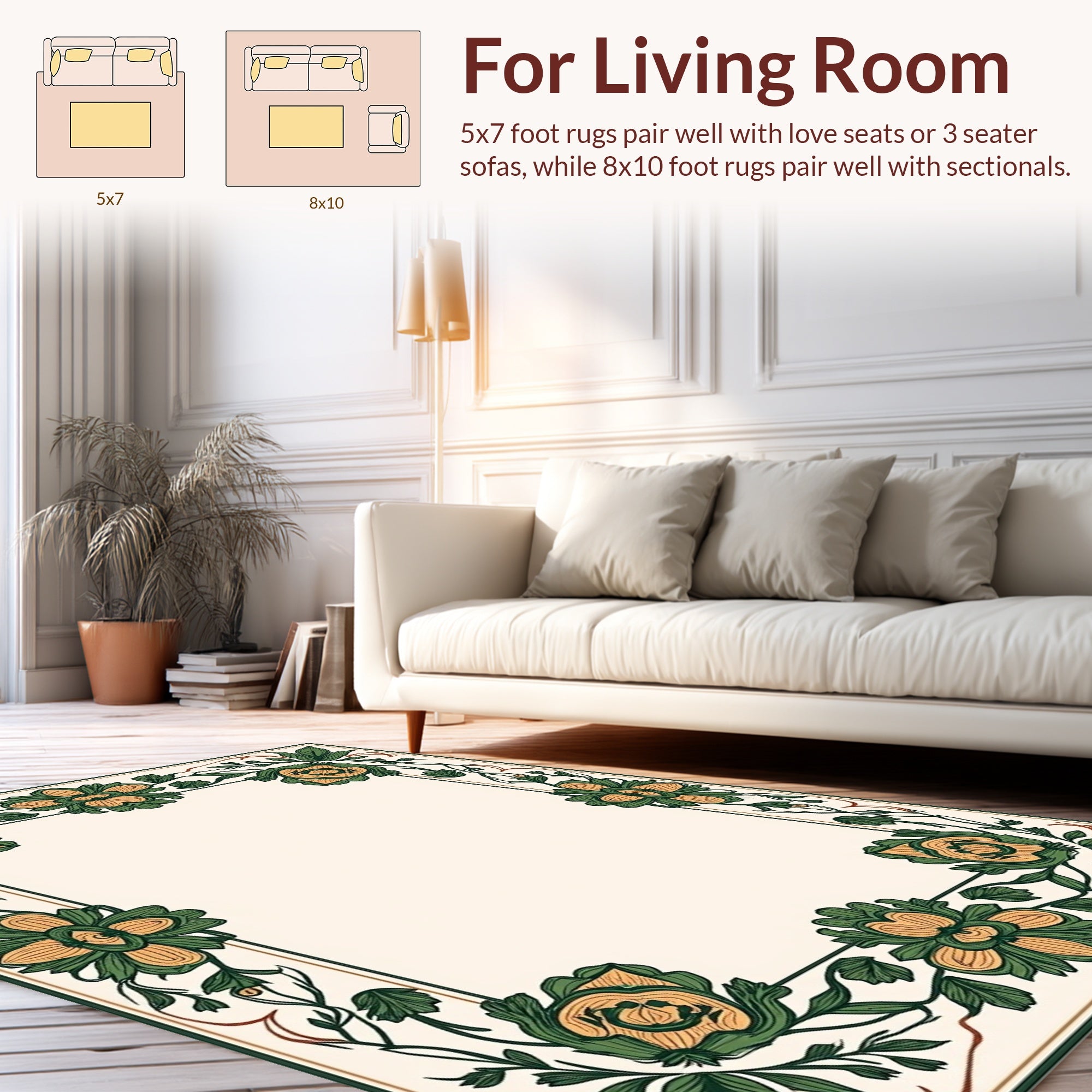 Green Orange Floral Border Design Rug