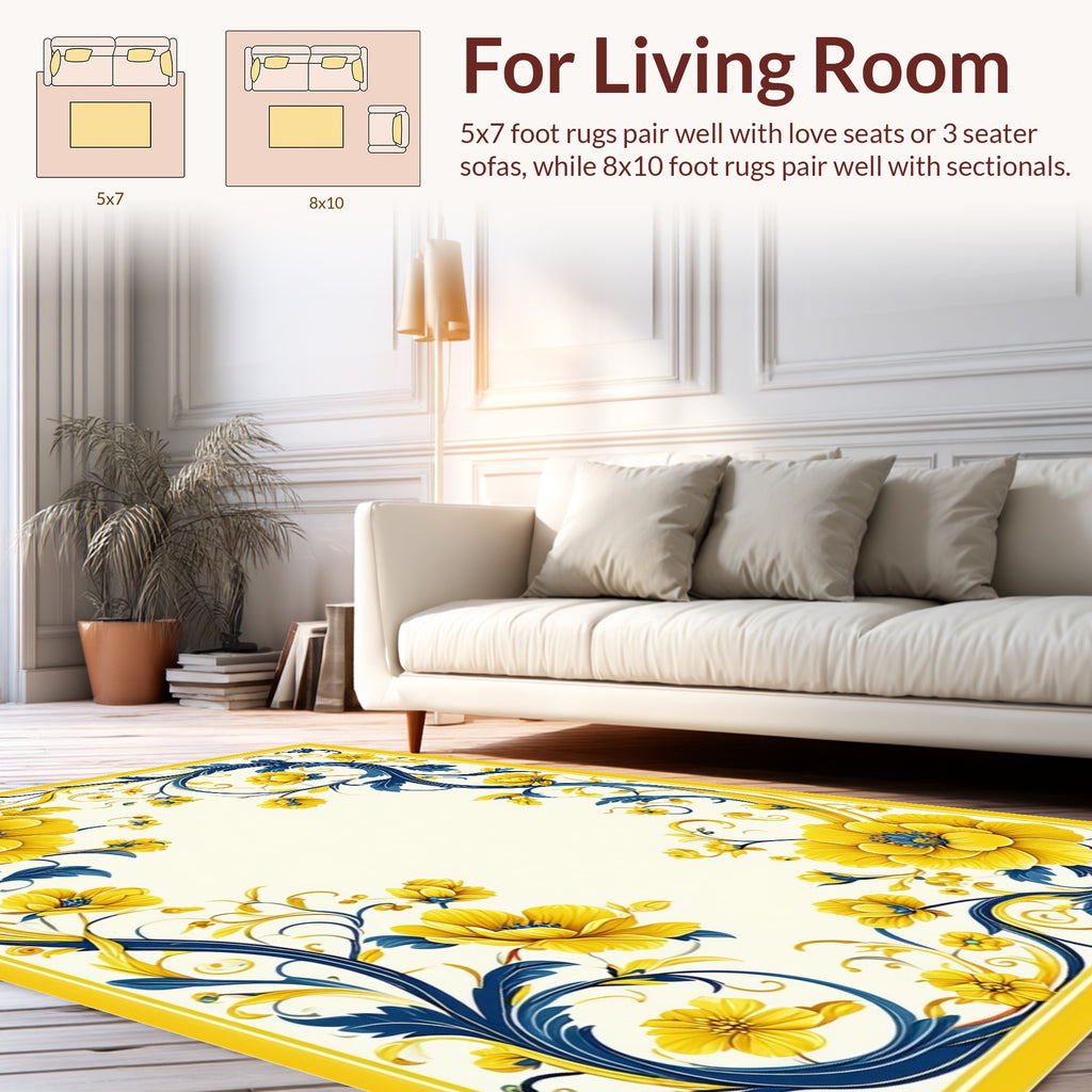 Radiant Yellow Floral Vine Design Rug