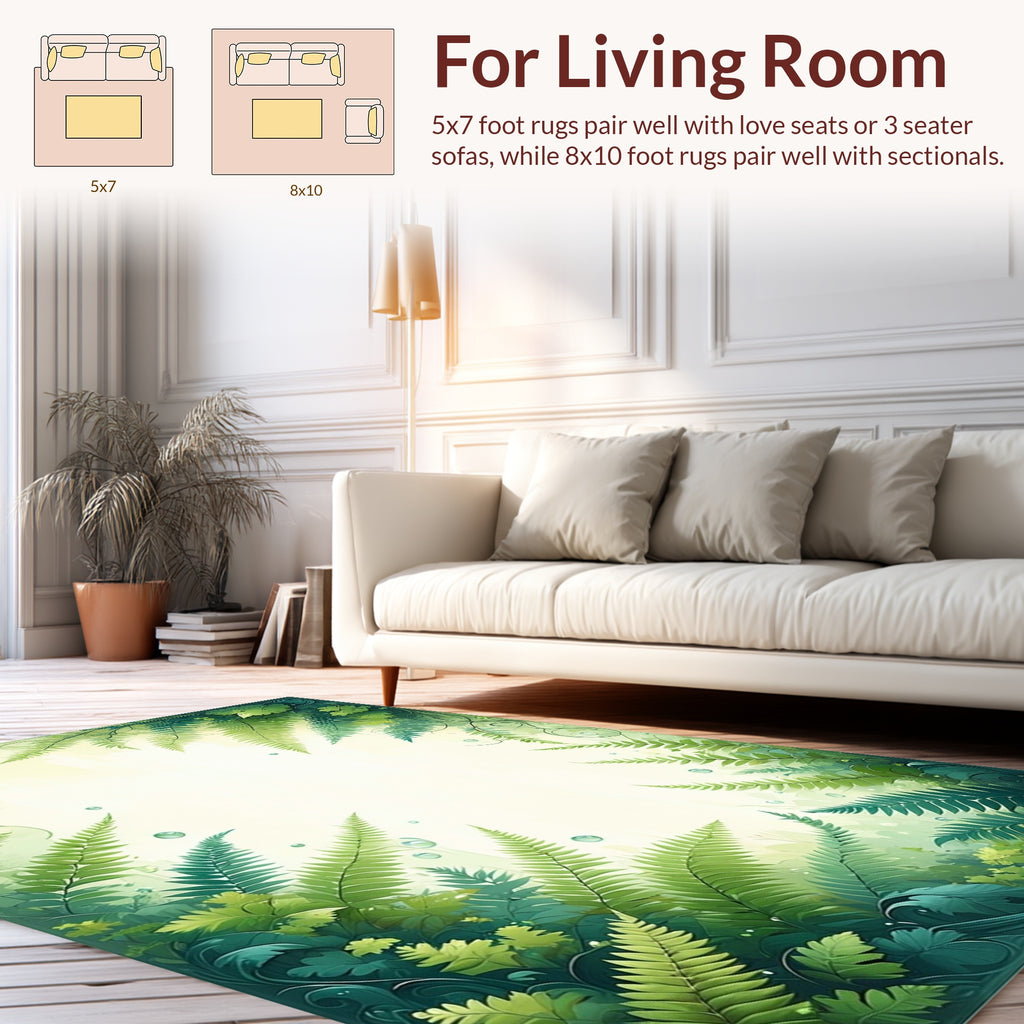 Lush Green Ferns With Water Drops Design Rug