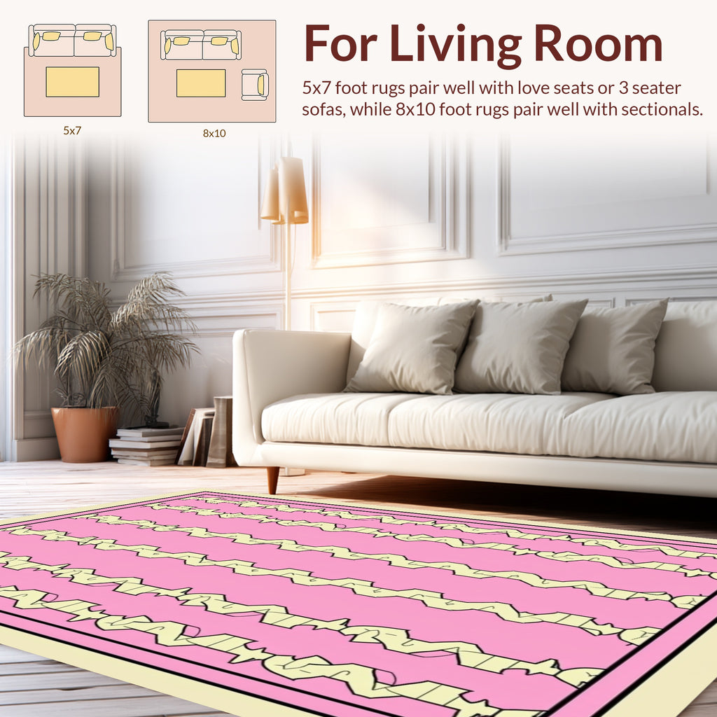Pink Yellow Abstract Geometric Pattern Rug