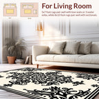 Black Ivory Ornate Floral Damask Rug