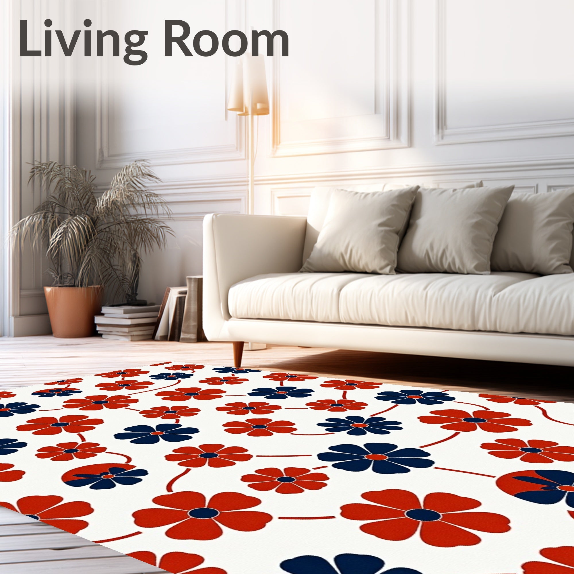 Retro Red Blue Floral Connection Rug