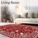 Crimson Deer Snowflake Forest Border Rug
