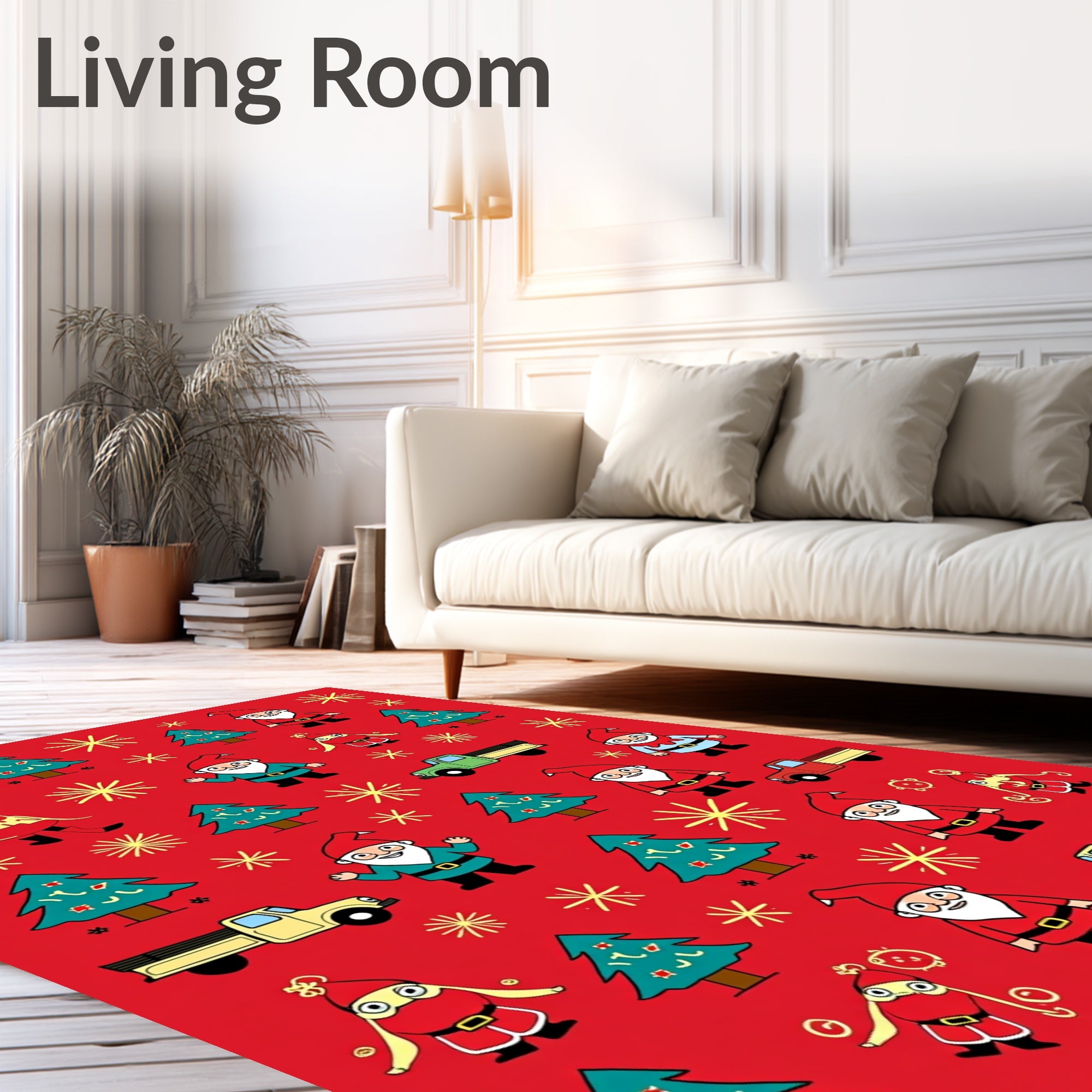 Jolly Red Gnome Christmas Tree Trucks Rug