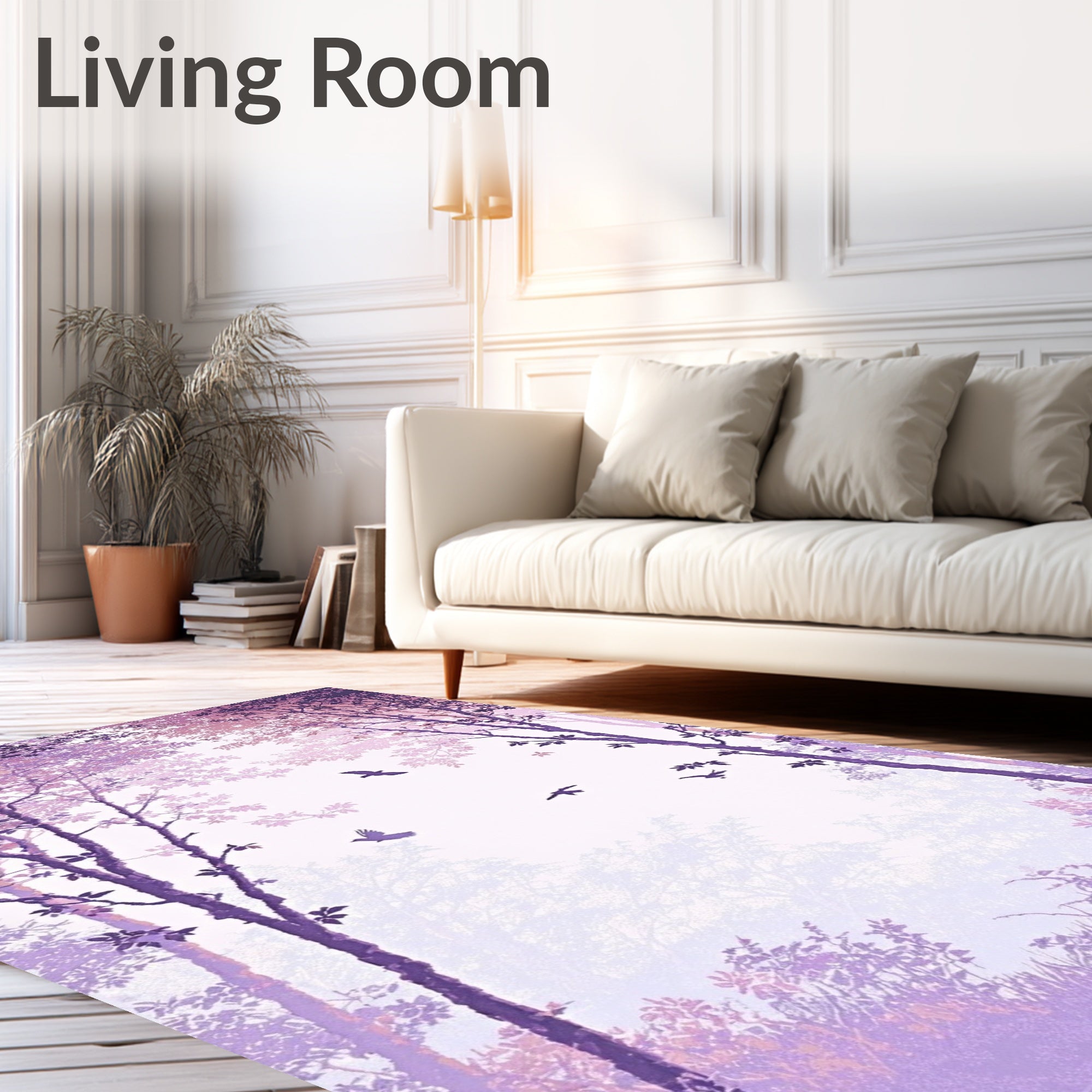 Forest Canopy Purple Bird Scenic Rug