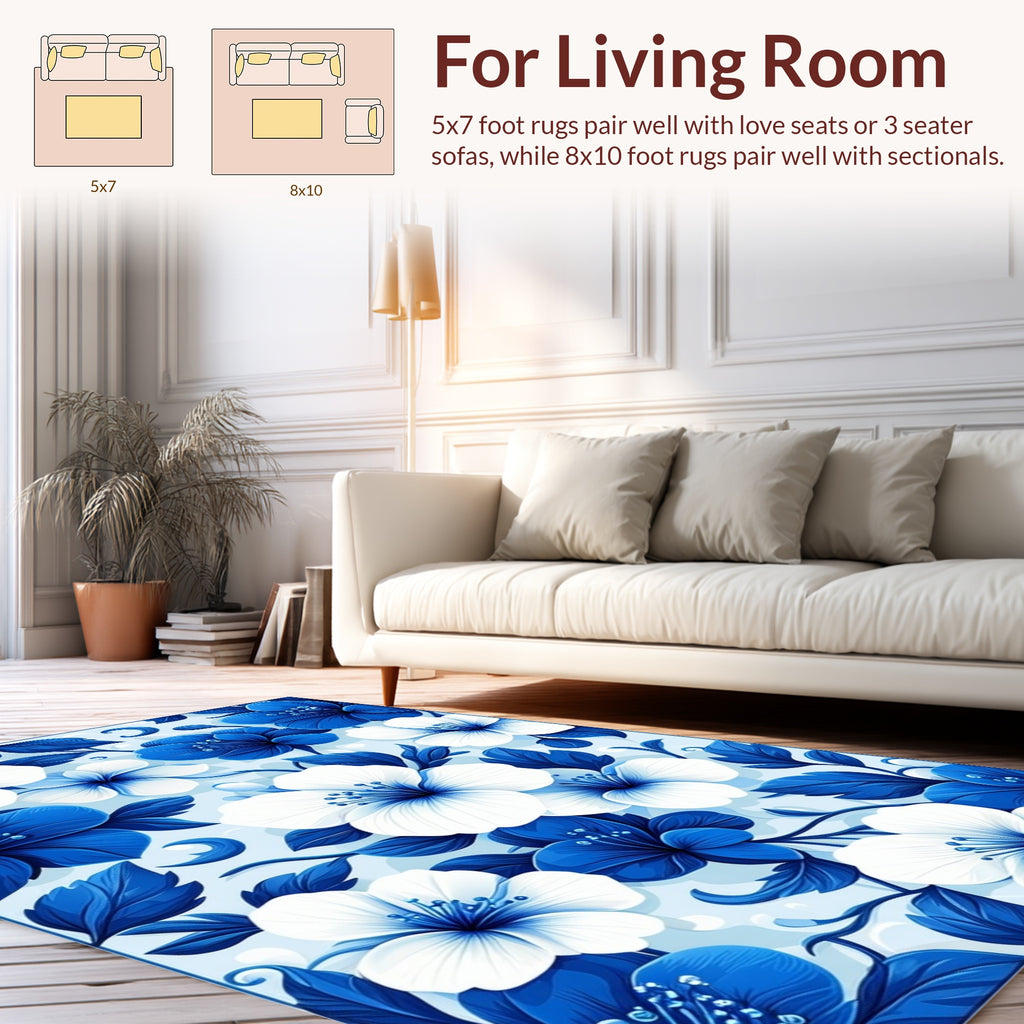 Blue White Floral Pattern Rug