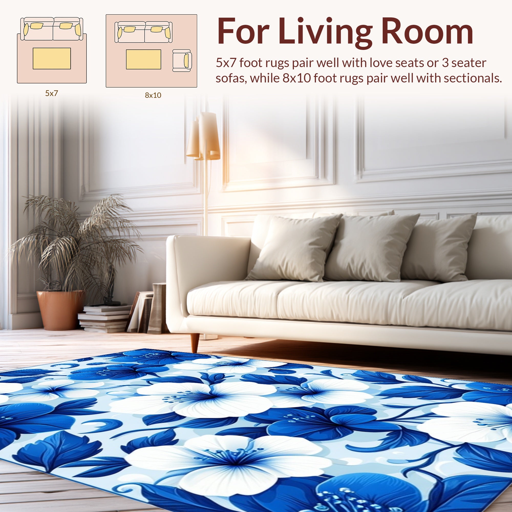 Blue White Floral Pattern Rug