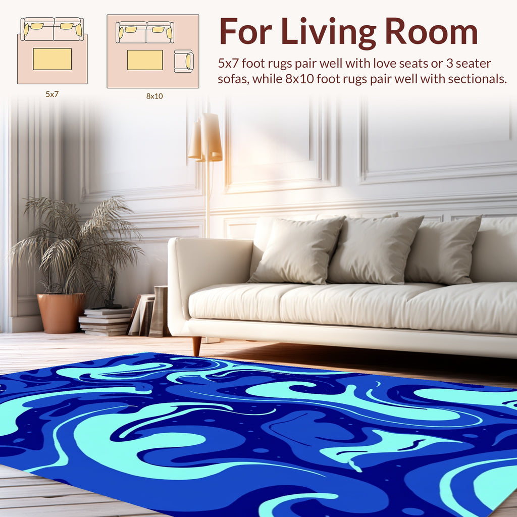 Abstract Swirl Blue Tone Pattern Rug