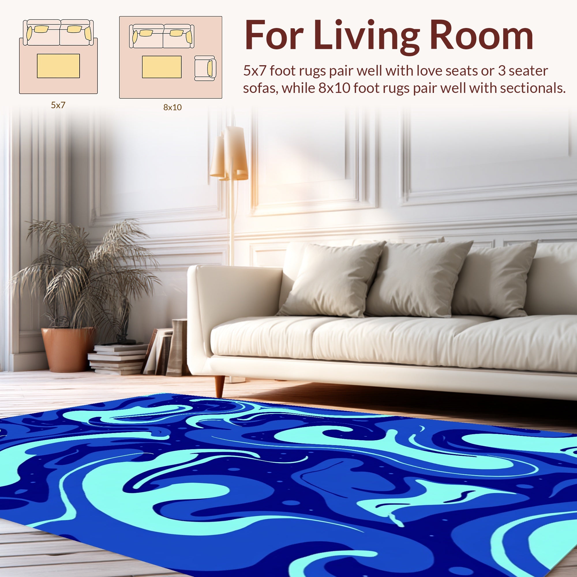 Abstract Swirl Blue Tone Pattern Rug