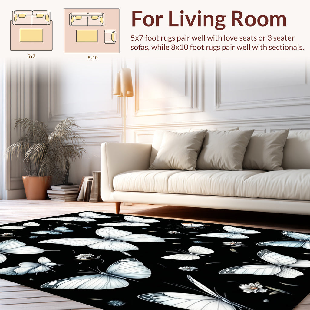 Elegant White Butterfly Pattern Rug