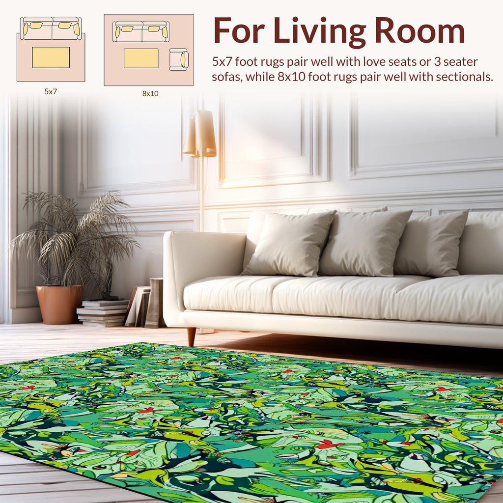 Lush Green Tropical Bird Pattern Rug