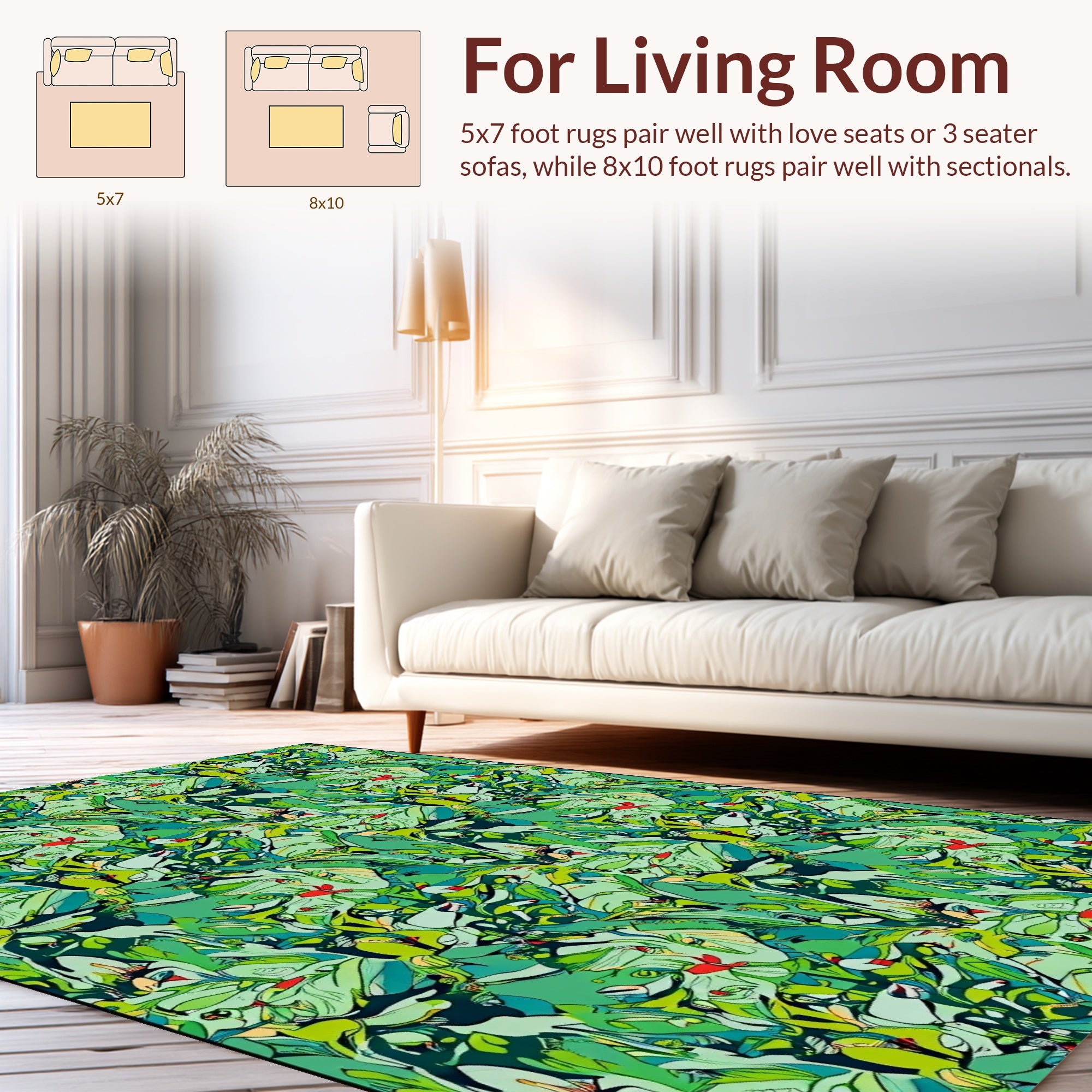 Lush Green Tropical Bird Pattern Rug