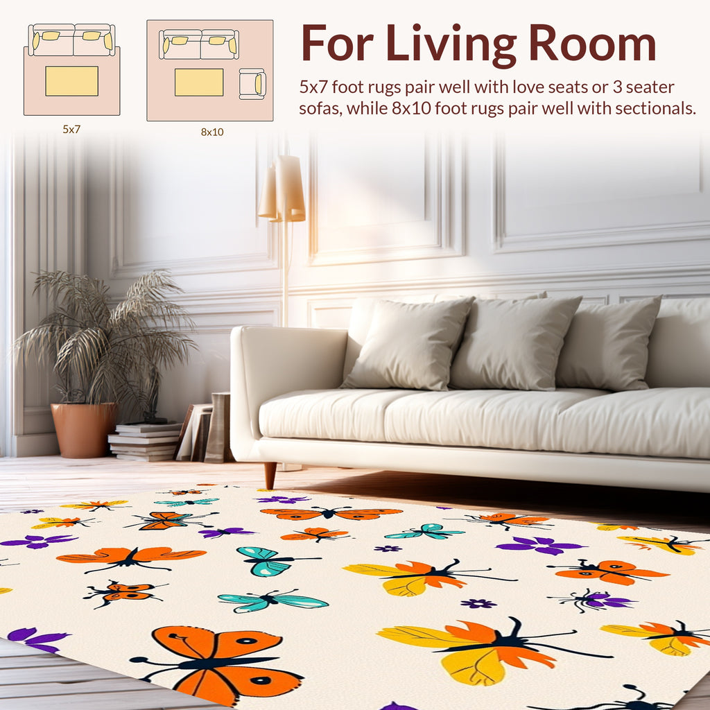 Vibrant Butterfly Flower Medley Pattern Rug