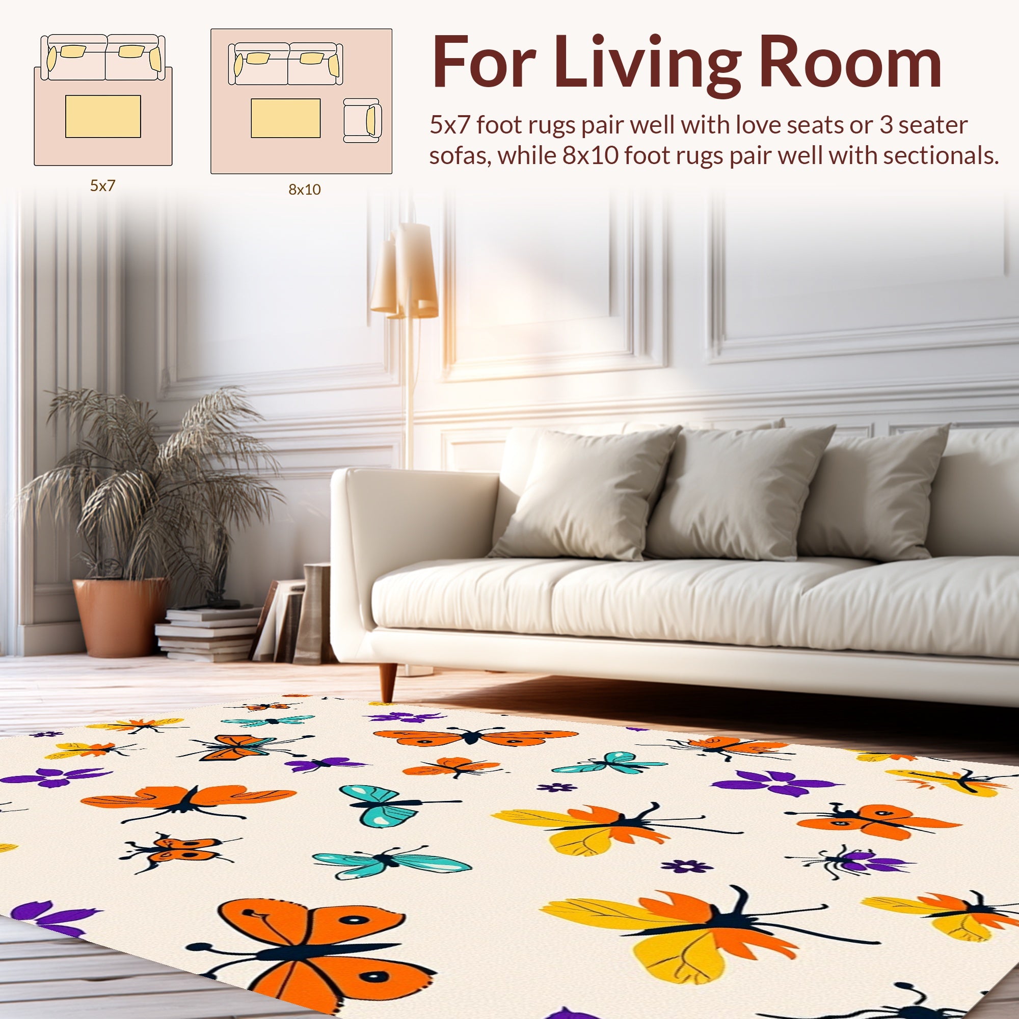 Vibrant Butterfly Flower Medley Pattern Rug