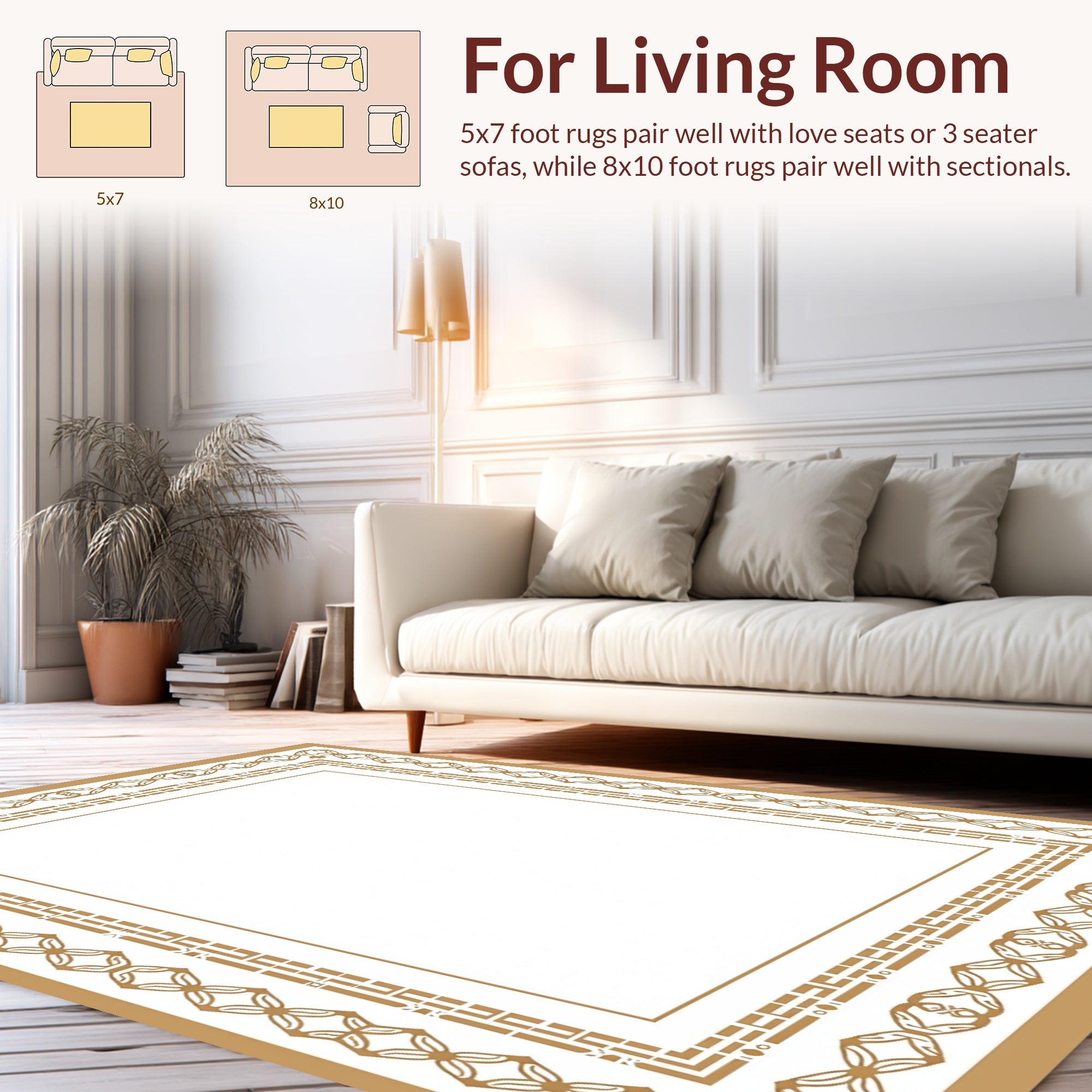 Elegant Gold Interlocking Square Frame Design Rug