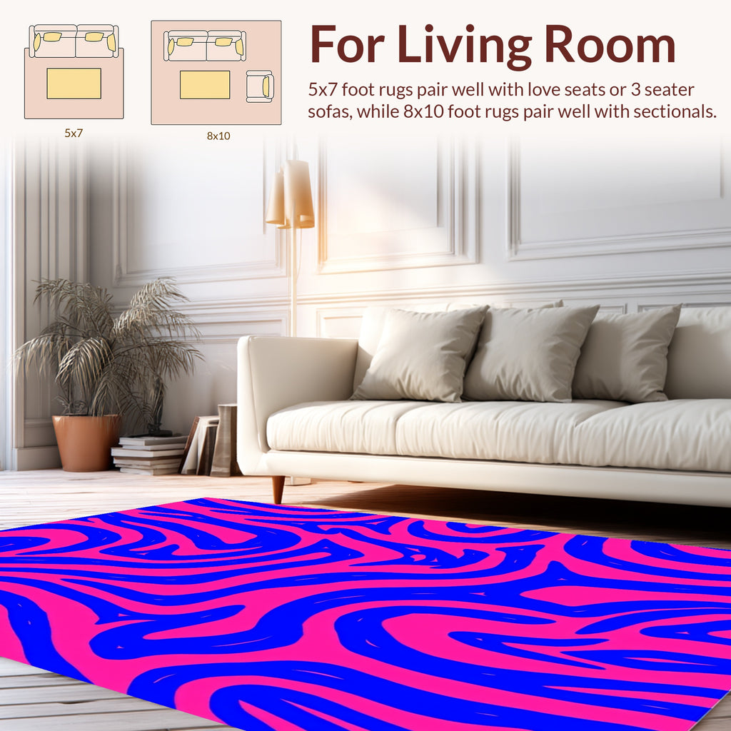 Bold Blue Pink Wavy Organic Pattern Rug