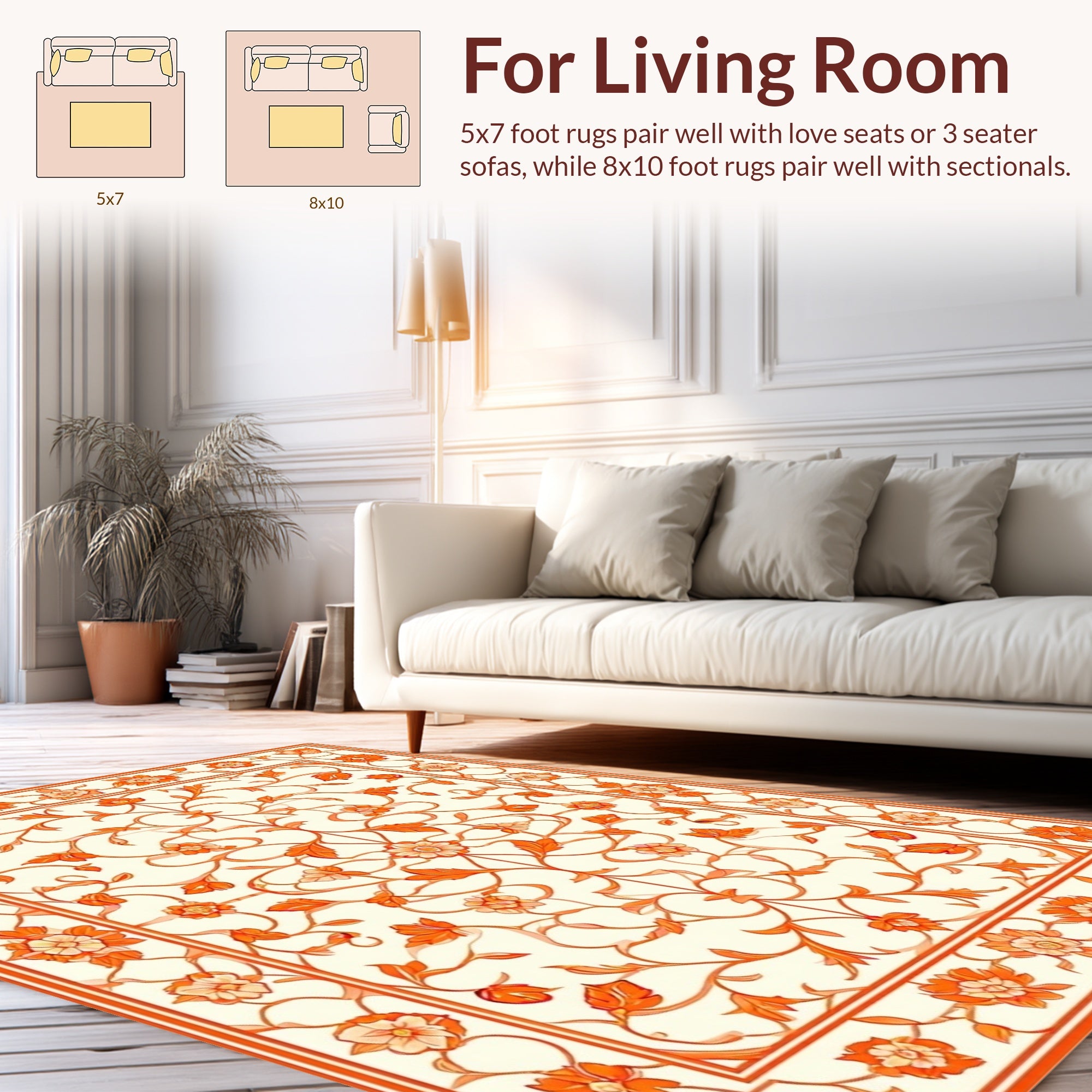 Orange Floral Vine Traditional Pattern Rug