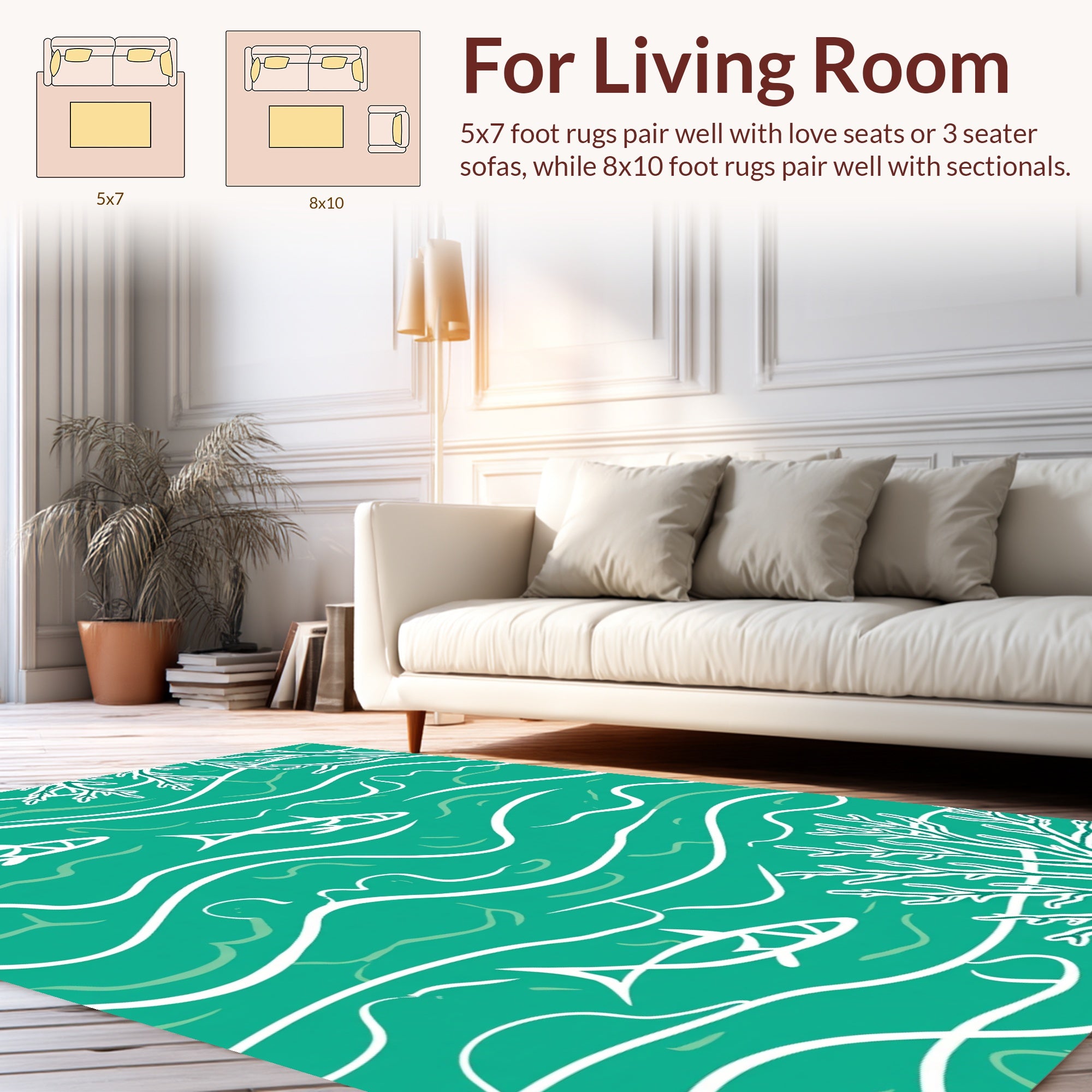 Ocean Waves Fish Abstract Design Rug