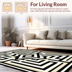 Geometric Maze Black Beige Pattern Rug