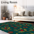 Deep Teal Berries And Frosted Leaves Rug