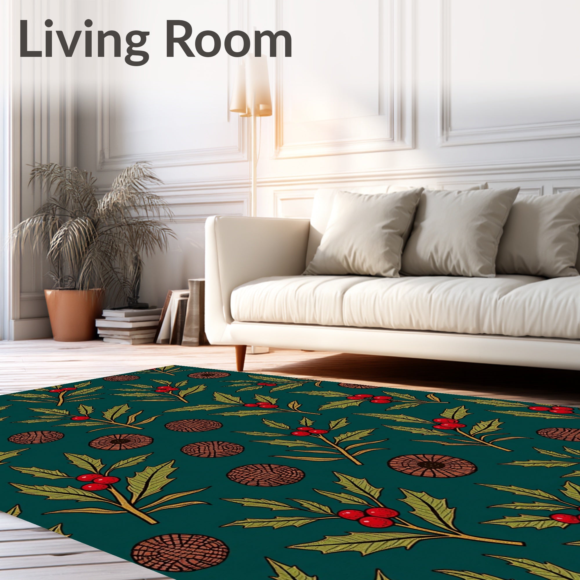 Deep Teal Berries And Frosted Leaves Rug