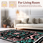 Pink Teal Floral Whimsical Pattern Rug