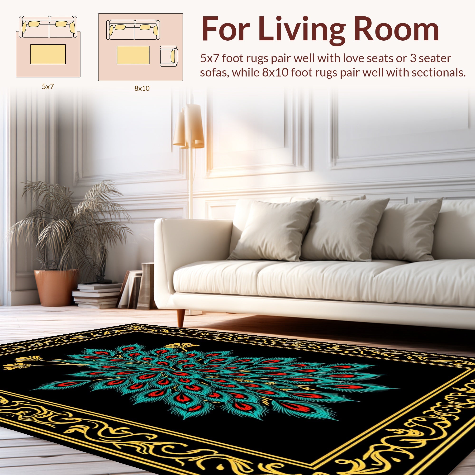 Ornate Peacock Feather Art Nouveau Rug