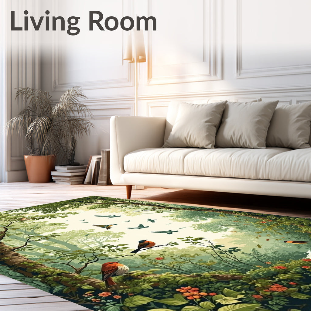 Forest Birds Nature Scene Rug