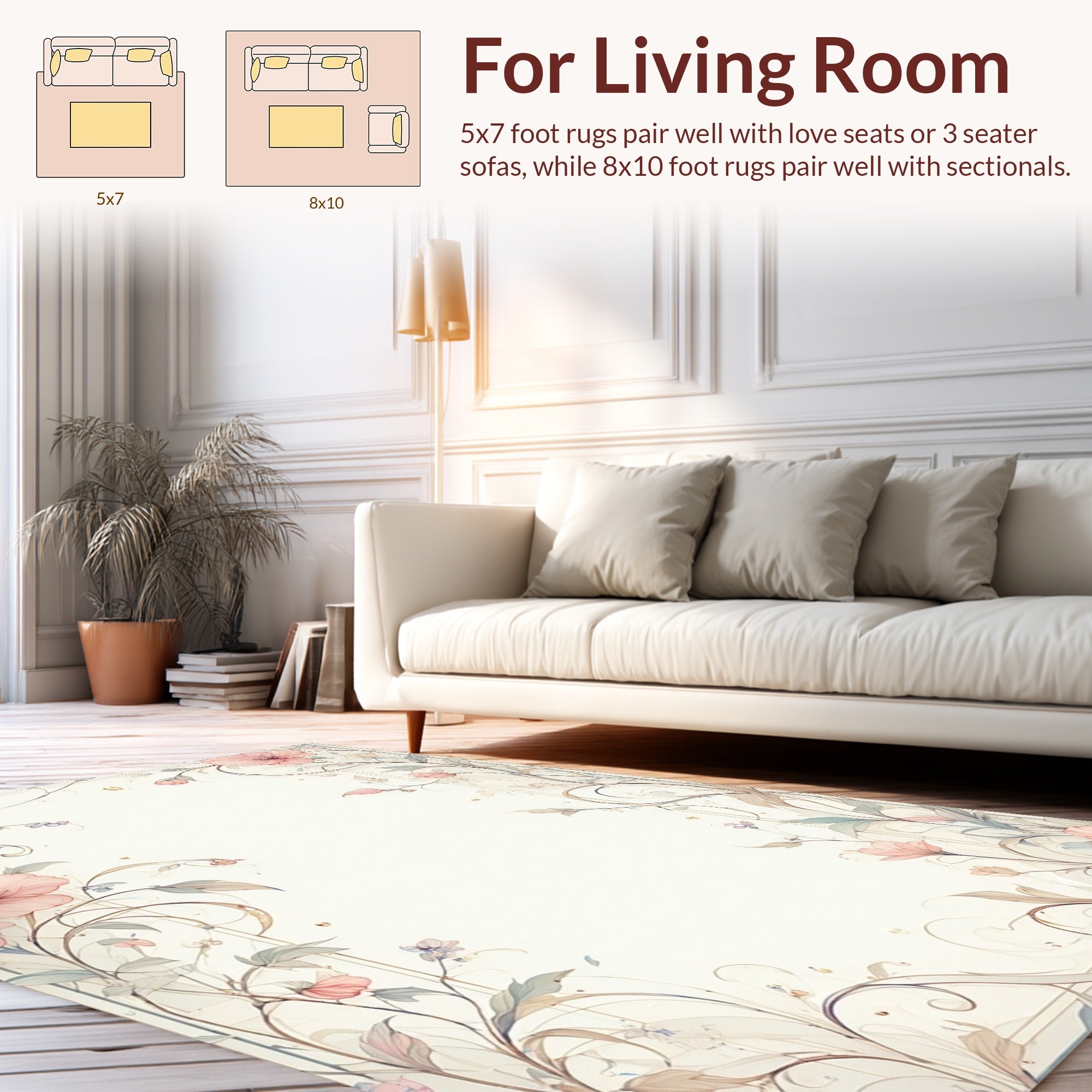 Soft Floral Vine Botanical Pattern Rug