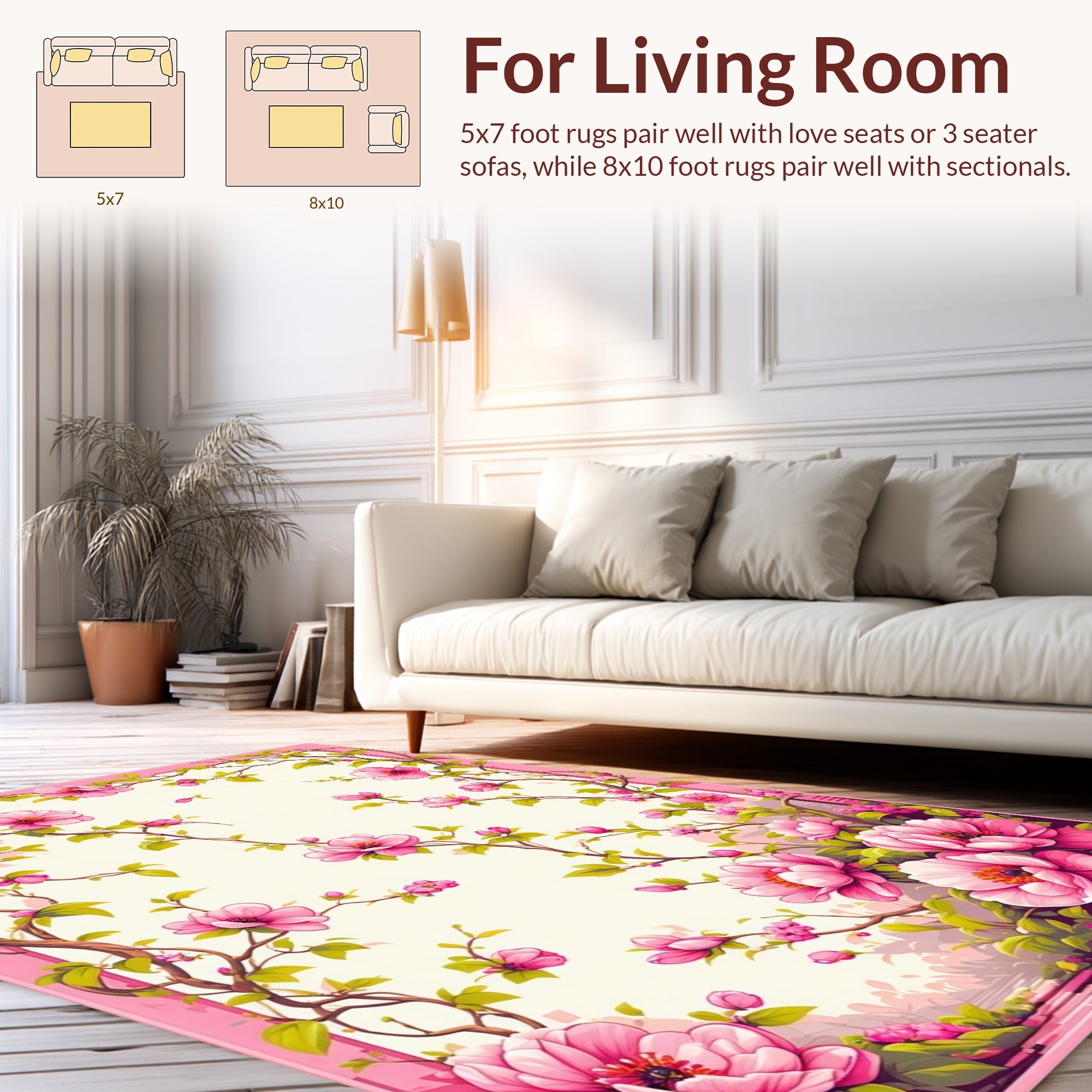 Vibrant Pink Flower Vine Border Rug