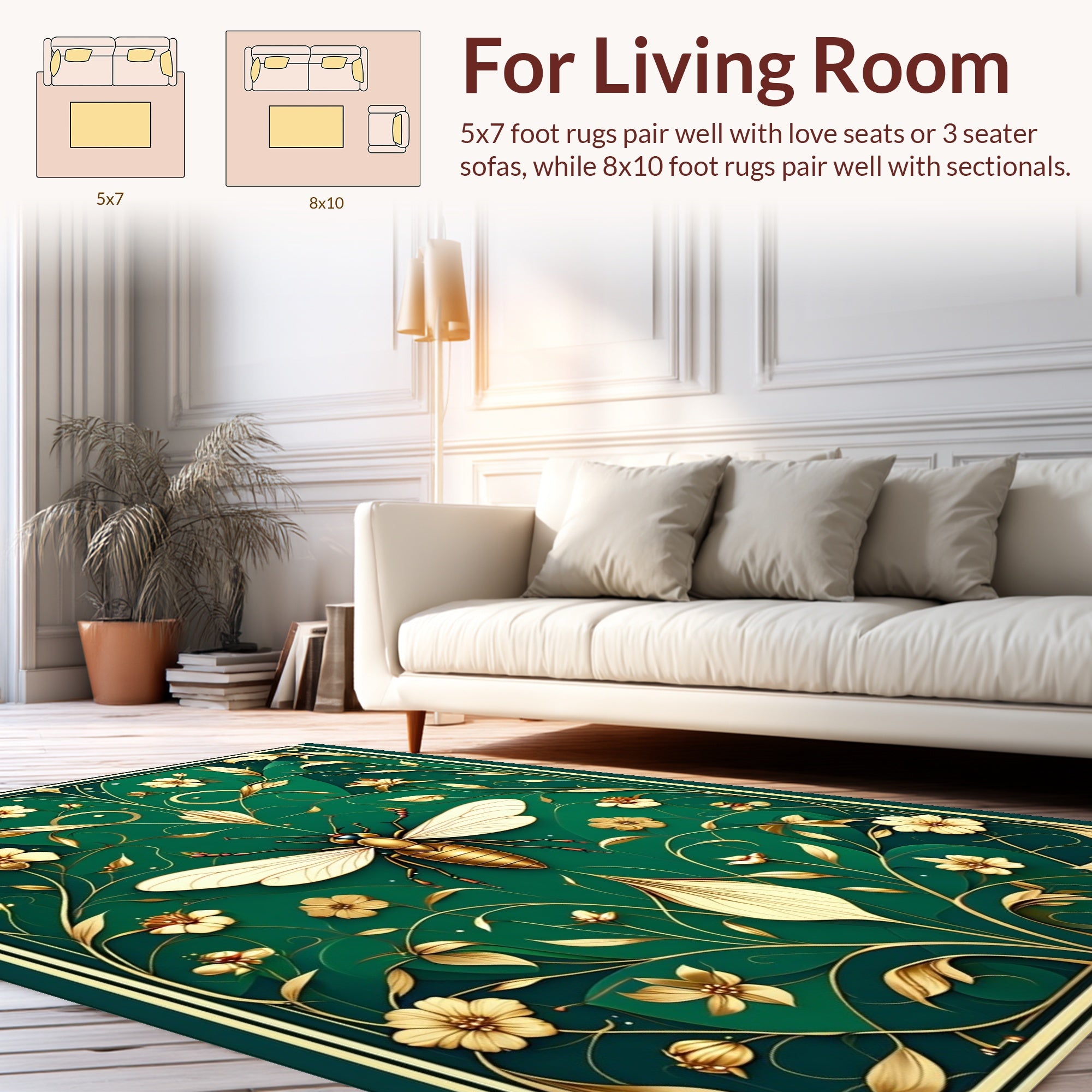 Gold Bee Floral Art Deco Rug