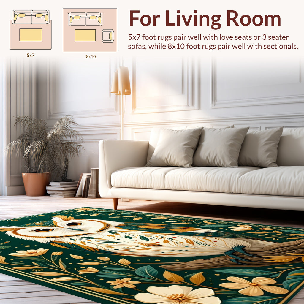 Whimsical Owl Floral Nature Design Rug