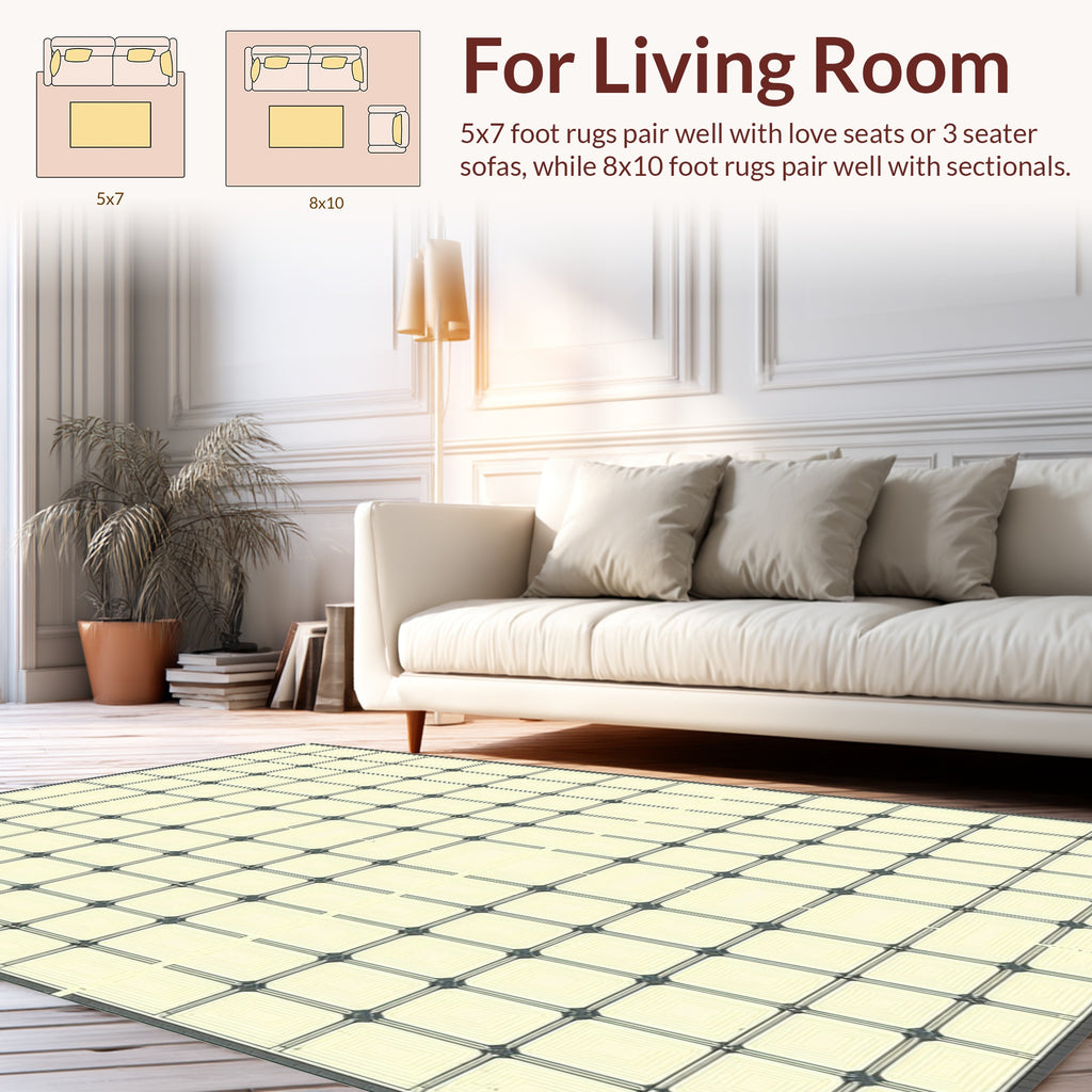 Modern Grid Pattern Cream Rug