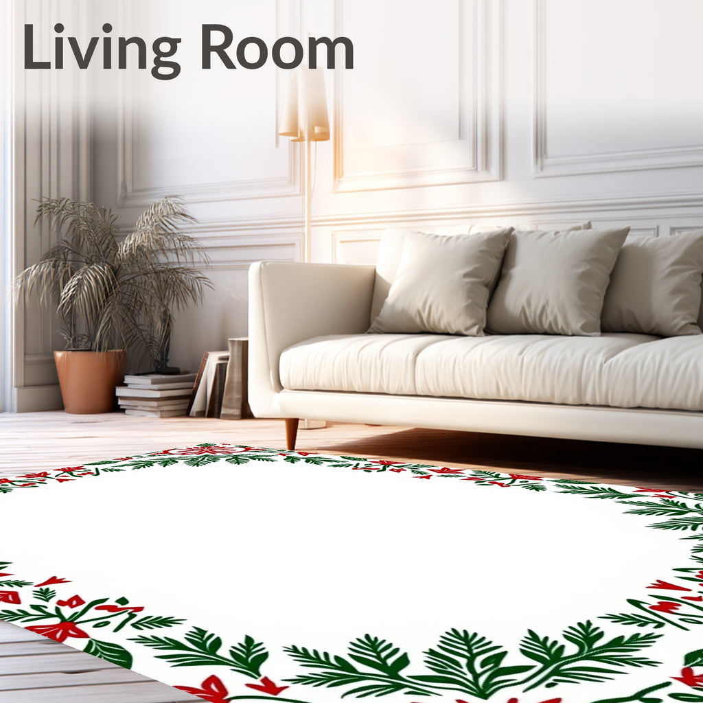Crimson Green Bordered Floral Frame Rug