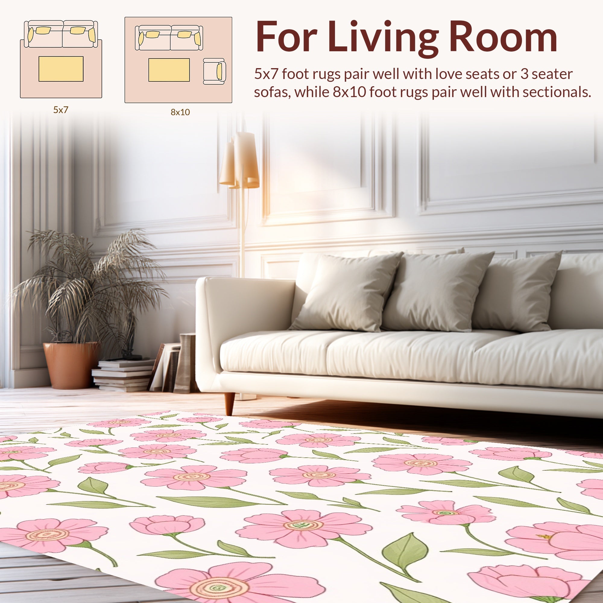 Pink Floral Garden Pattern Rug