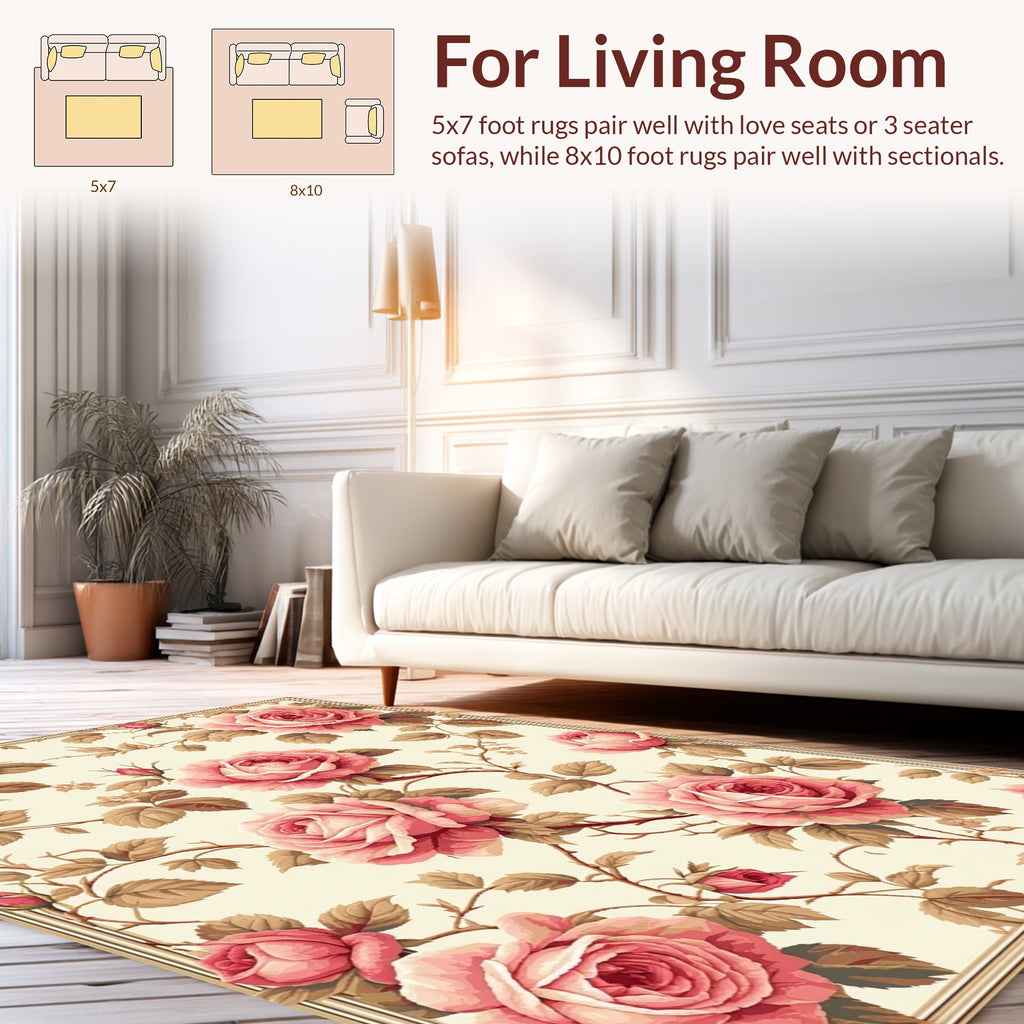 Vintage Rose Garden Botanical Design Rug