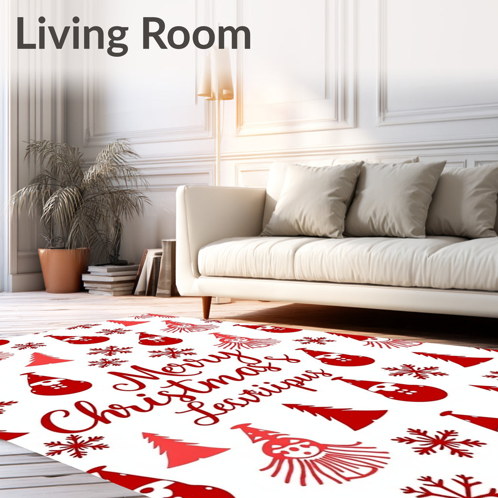 Red Santa Gnome Snowflake Forest Rug