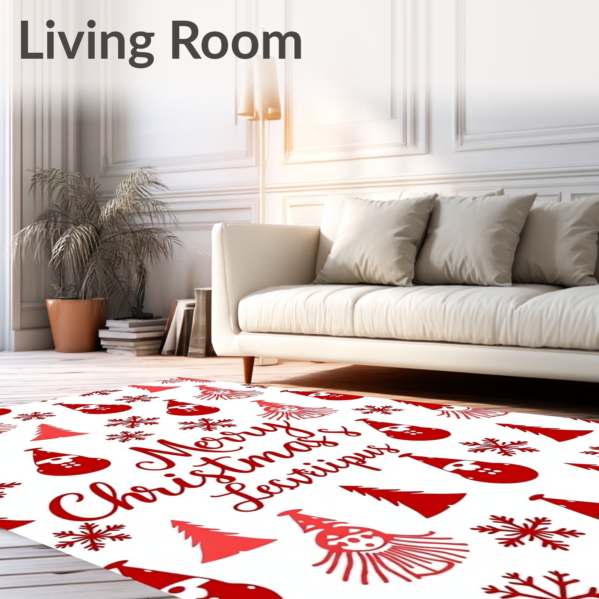 Red Santa Gnome Snowflake Forest Rug