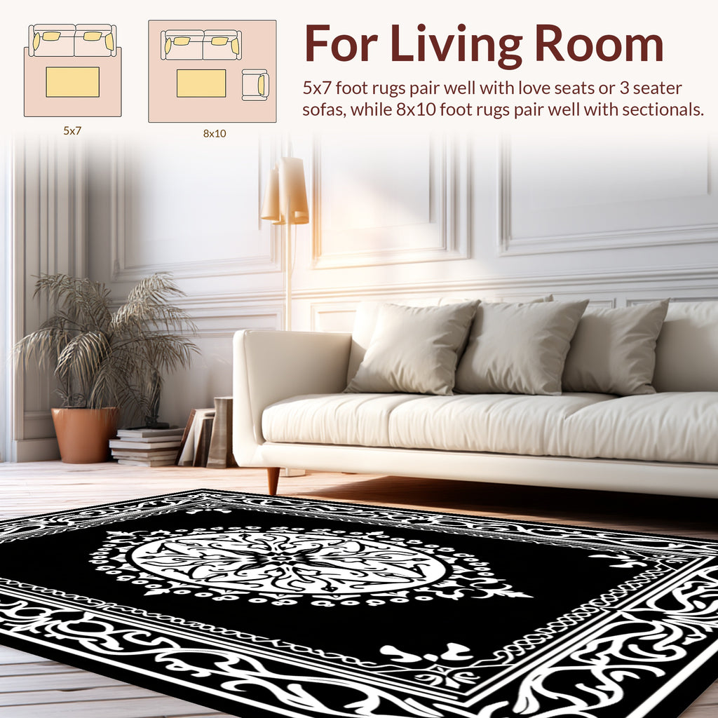 Ornate Floral Mandala Frame Design Rug