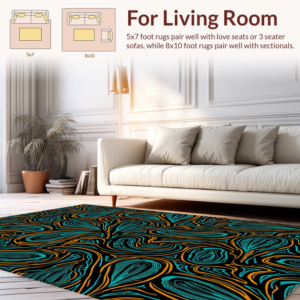 Abstract Teal Orange Swirls Pattern Rug