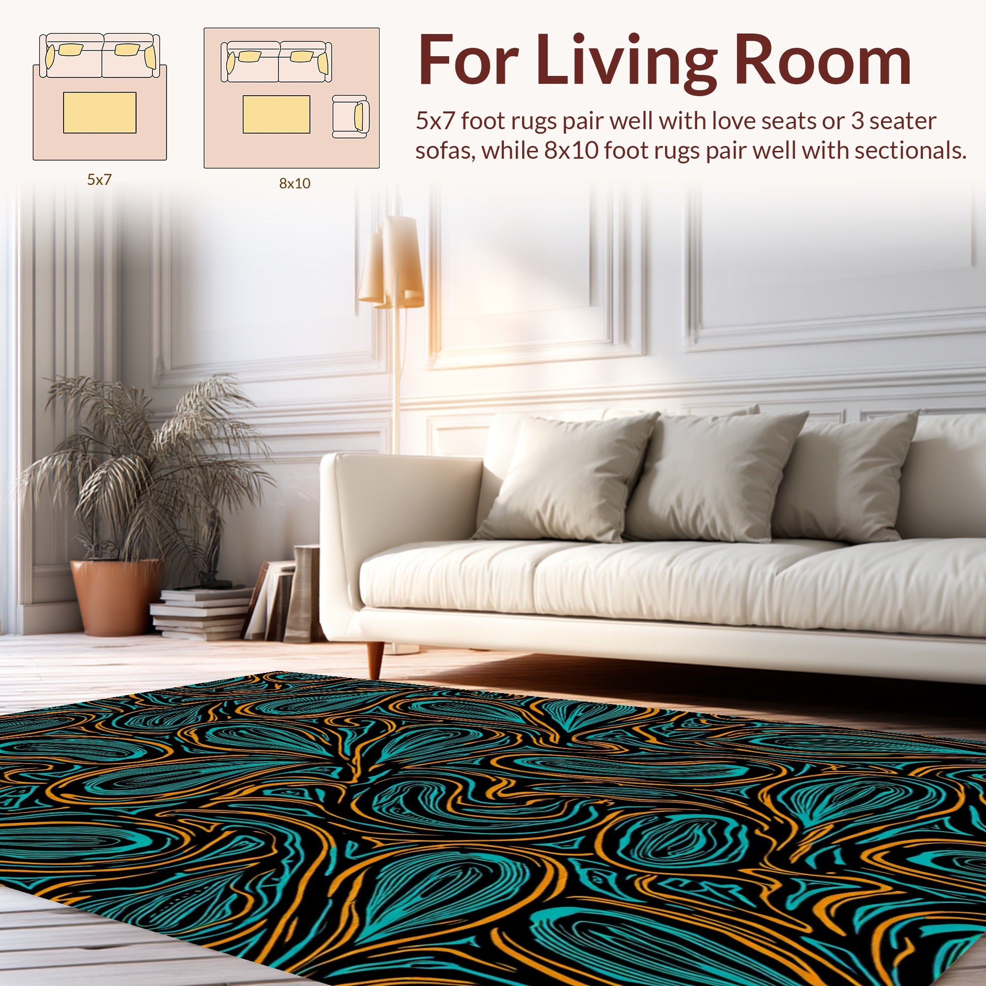 Abstract Teal Orange Swirls Pattern Rug