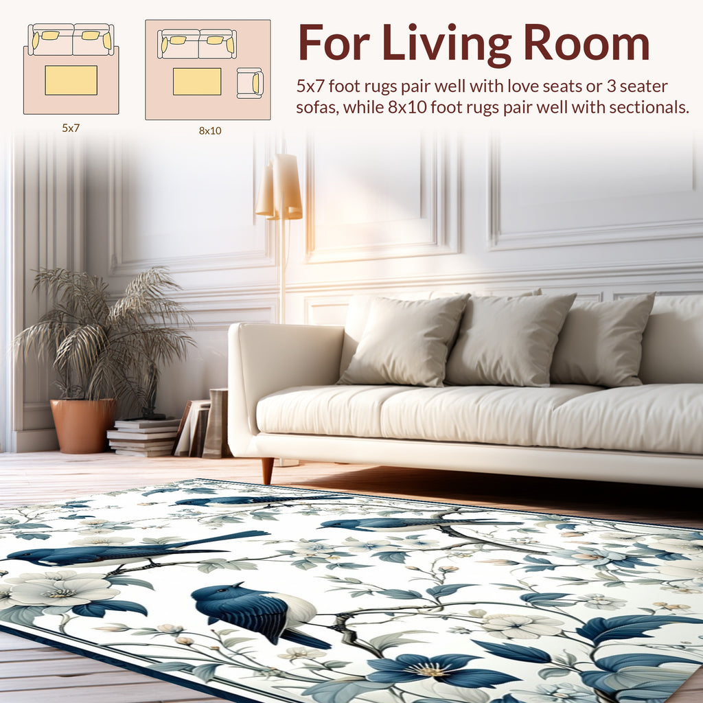 Blue Birds and Floral Branches Design Rug