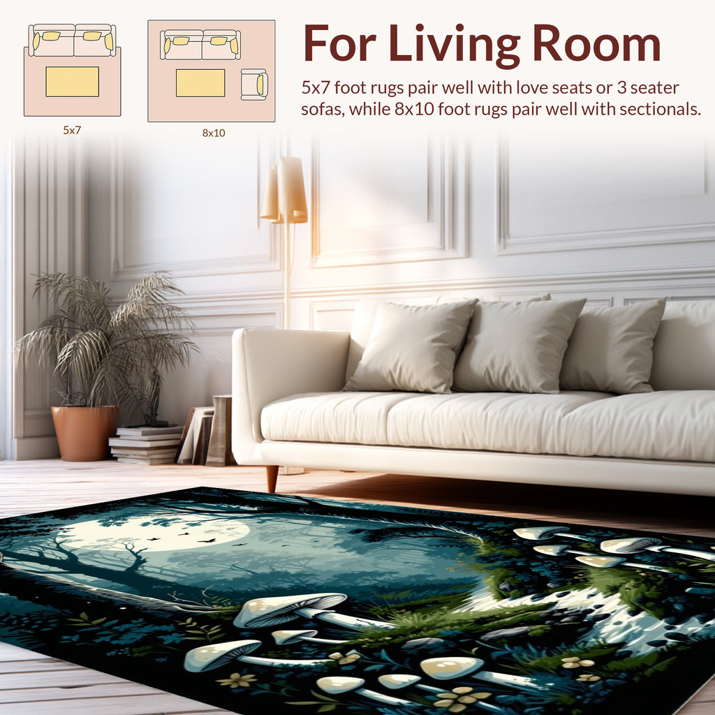 Enchanted Forest Mushroom Scene Rug