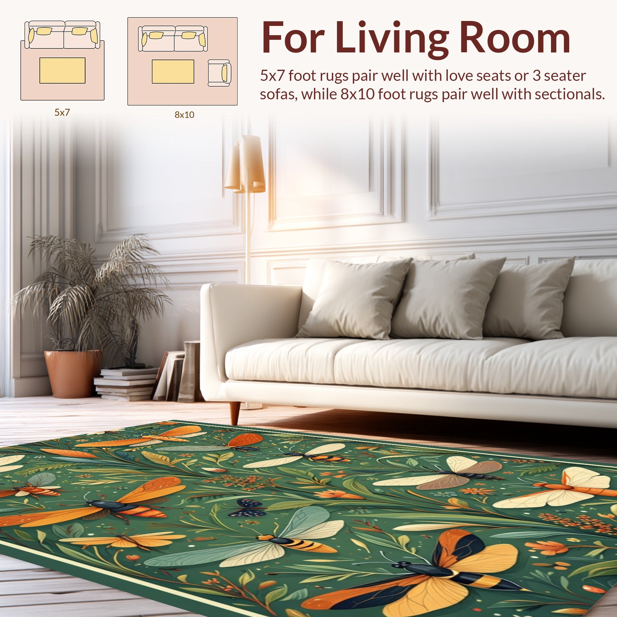 Nature Inspired Insect Botanical Pattern Rug